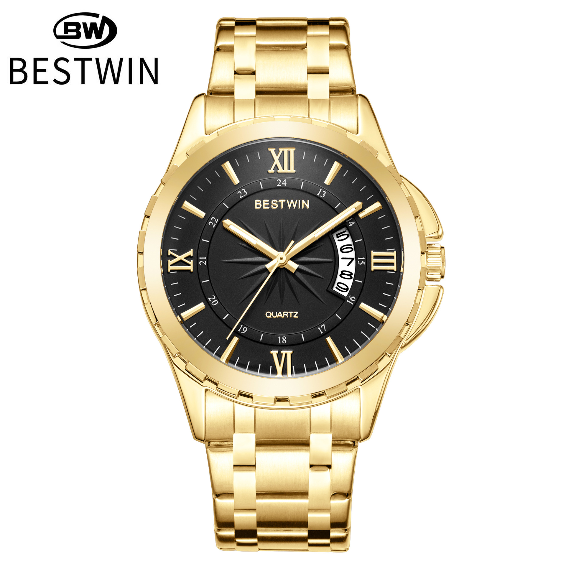 Nuevo calendario de comercio exterior reloj para hombre plato giratorio atmosférico Golden Boss BESTWIN reloj de cuarzo impermeable transfronterizo 129