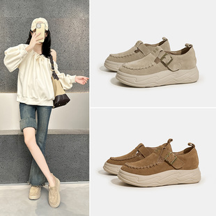 First-Layer Cowhide Thick-Soled Birkenstock Shoes for Women 2025 Autum New Chinoiserie Small Retro Belt Buckle Casual Shoes