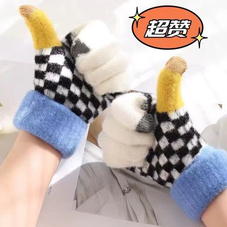 Guantes de lana unisex invierno caliente y grueso pantalla táctil coreana de cinco dedos para estudiantes de bicicleta de punto nuevo