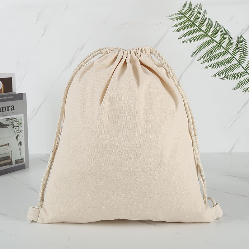 Bolsillos con cordón de lona, publicidad personalizada, algodón, compras, mochila con cierre de hombro, bolsa de algodón con cordón en blanco, en stock