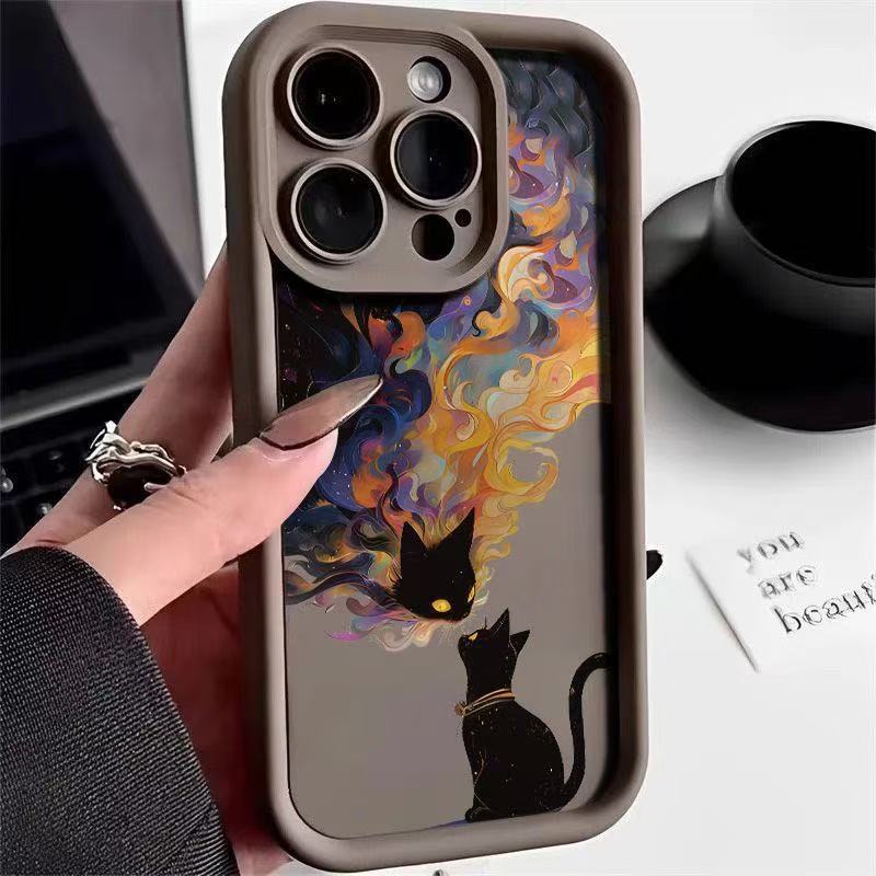 Pareja gato negro europeo y americano para iPhone 16pro funda para teléfono móvil Apple 15 anti-caída 14/13promax nuevo 12