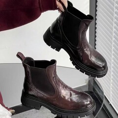 欧洲站女鞋2025秋冬新款真皮英伦风复古马丁靴女厚底短靴切尔西靴