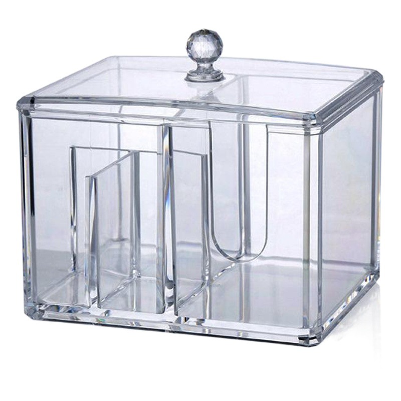 Acrílico transparente de escritorio cosméticos de algodón caja de almacenamiento a prueba de polvo hisopo de algodón dos en uno caja de hisopo de algodón