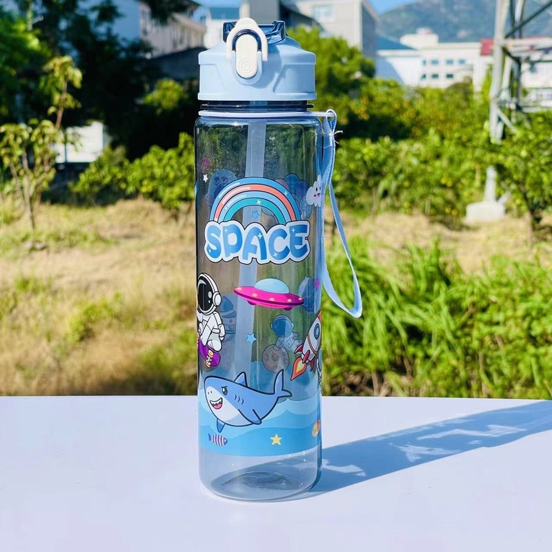 创意个性图案太空杯高颜值卡通塑料杯便携提绳带吸管运动水瓶批发|undefined