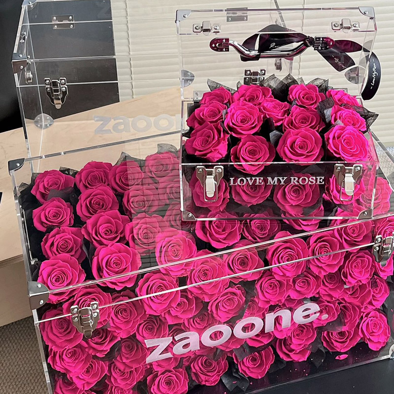 亚克力玫瑰花箱礼物送女友告白礼物闺蜜生日礼盒翻盖带锁永生花盒