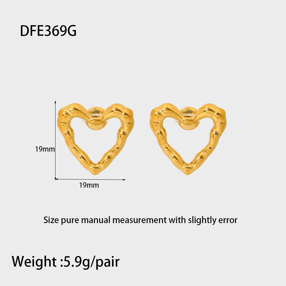 PVD Coated Gold Plating Process 1 Pair Lady Heart Shape Plating 304 Stainless Steel Ear Studs