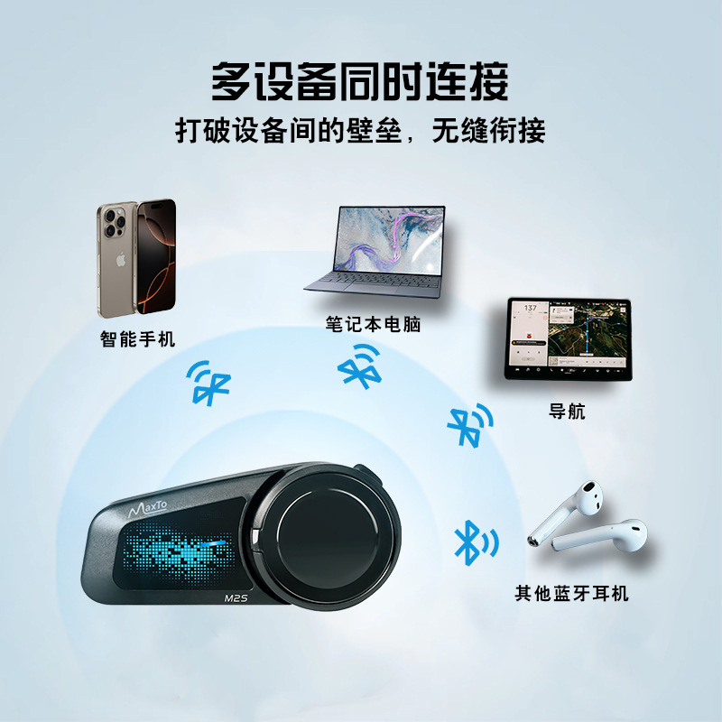 Maxto M2S Helmet Bluetooth Intercom Headset for 6-Person Intercom with One-Touch Networking, Intercom Distance Can Reach up to 2000m Meters
