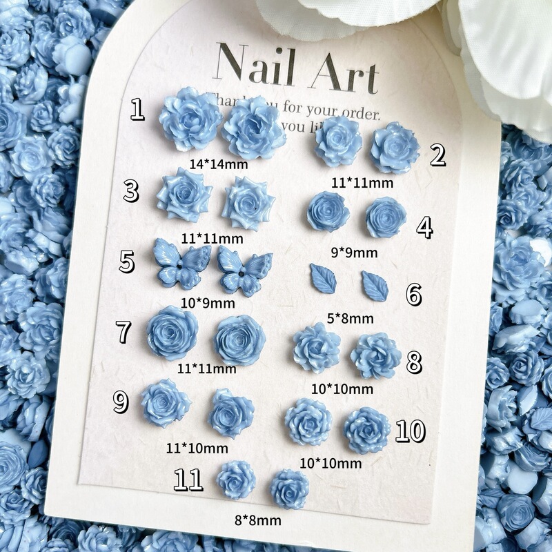 Sky Blue Rose Soft Glue Flower Carved Fine Glitter Rose Flower Resin Manicure DIY Handmade Mobile Phone Case
