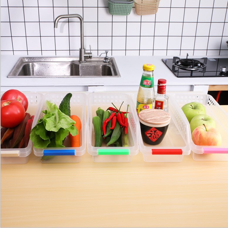 De estilo japonés refrigerador plástico cesta de almacenamiento de alimentos y bebidas cajón caja de almacenamiento cocina misceláneas organización cesta de almacenamiento