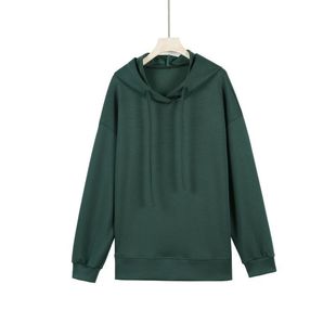 2025 Spring New Versatile Large Size Pure Color Loose Slimming Look Fashionable Long-Sleeved Pearlescent Cotton 1 Hooded Sweatshirt