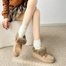 2025新款雪地靴厚底防滑保暧棉鞋加绒兔毛毛鞋真皮豆豆鞋