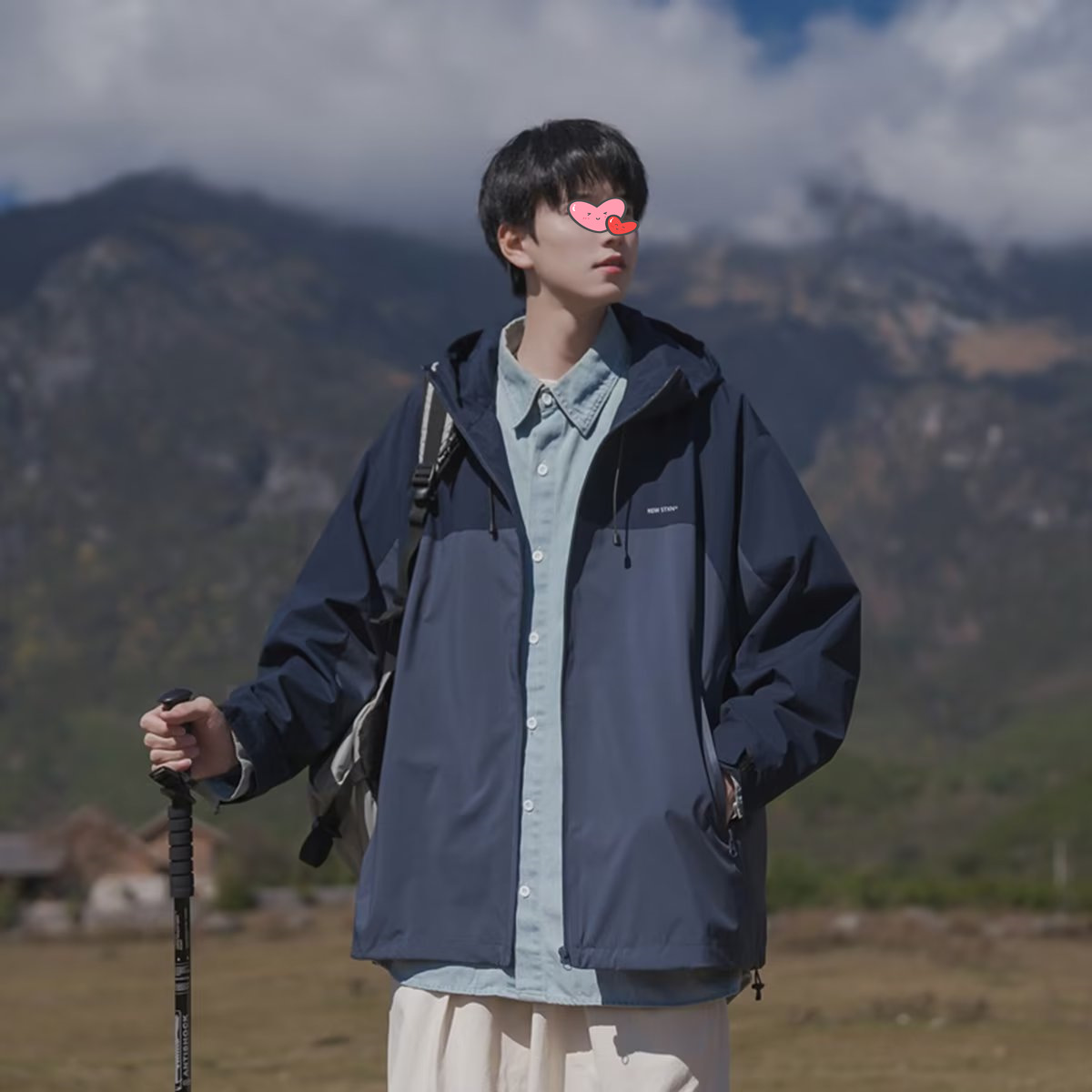 Travel retro autumn windproof jacket with hood