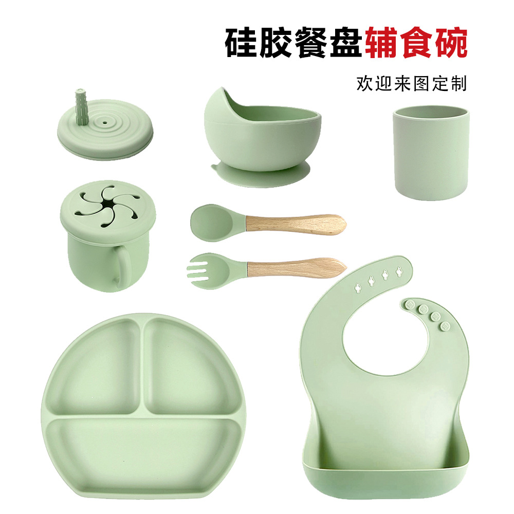 Cuenco de alimentos complementarios para bebés, vajilla de silicona, plato de entrenamiento sonriente, plato de ventosa grande, comida de silicona para niños