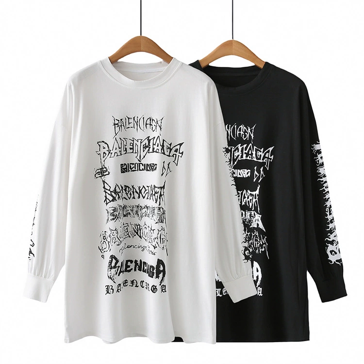 Ленивый стиль корейский стиль плюс размер Топ 2024 Весна новая пухлая Девушка Повседневная мясо сокрытие письмо напечатано футболка с длинным рукавом