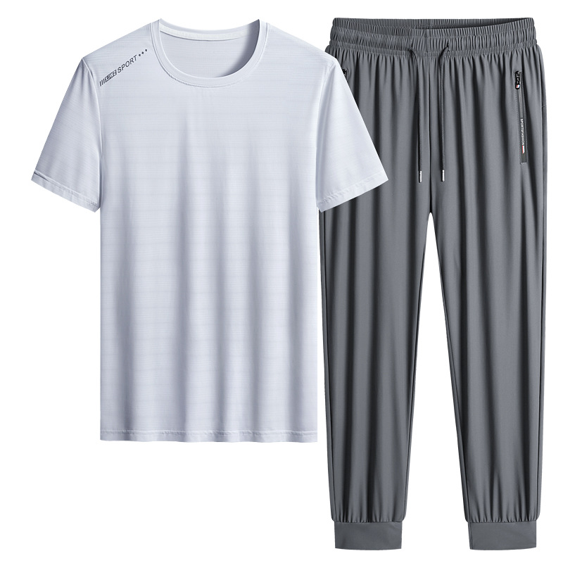 M - 8X set de hielo de verano camiseta hombre papá manga corta juego deportivo de mediana edad secado rápido juego de dos piezas