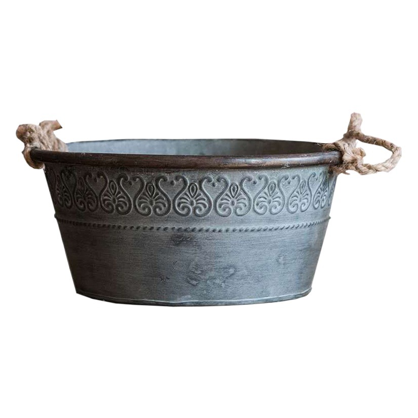Comercio exterior americano-estilo de doble oreja cuerda de cáñamo Cubo de hierro mango Cubo de almacenamiento cubo jardín patio decoración conjunto de cubo de hierro