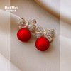 Red earrings with bow from pearl, 2023 collection