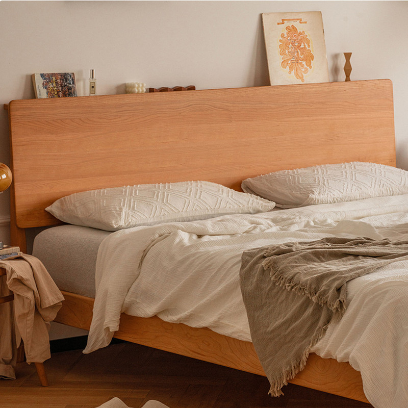 Euler Furniture Nordic Solid Wood Bed Cherry Wood Simple Japanese Simple Log Single Master Bedroom 1.8 m Double Bed