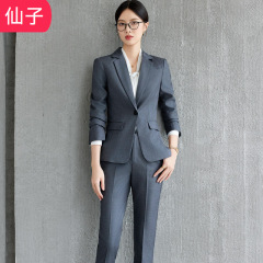 春秋新款高级感西装外套女修身灰色职业气质女士西服套装裤工作服
