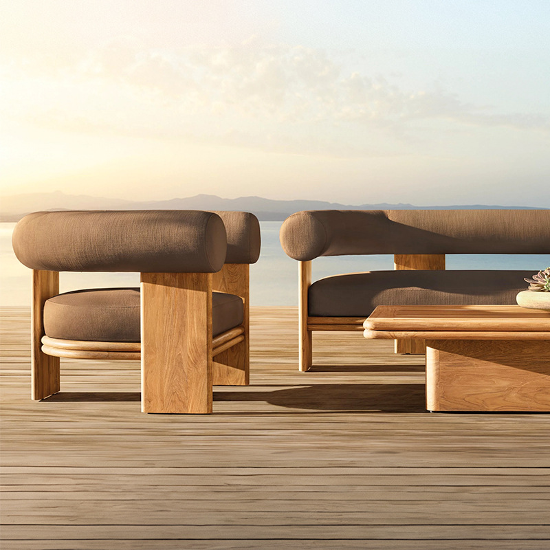 Sofá de madera de relajación al aire libre patio terraza villa al aire libre sala de sol impermeable muebles de cama de cama image 3