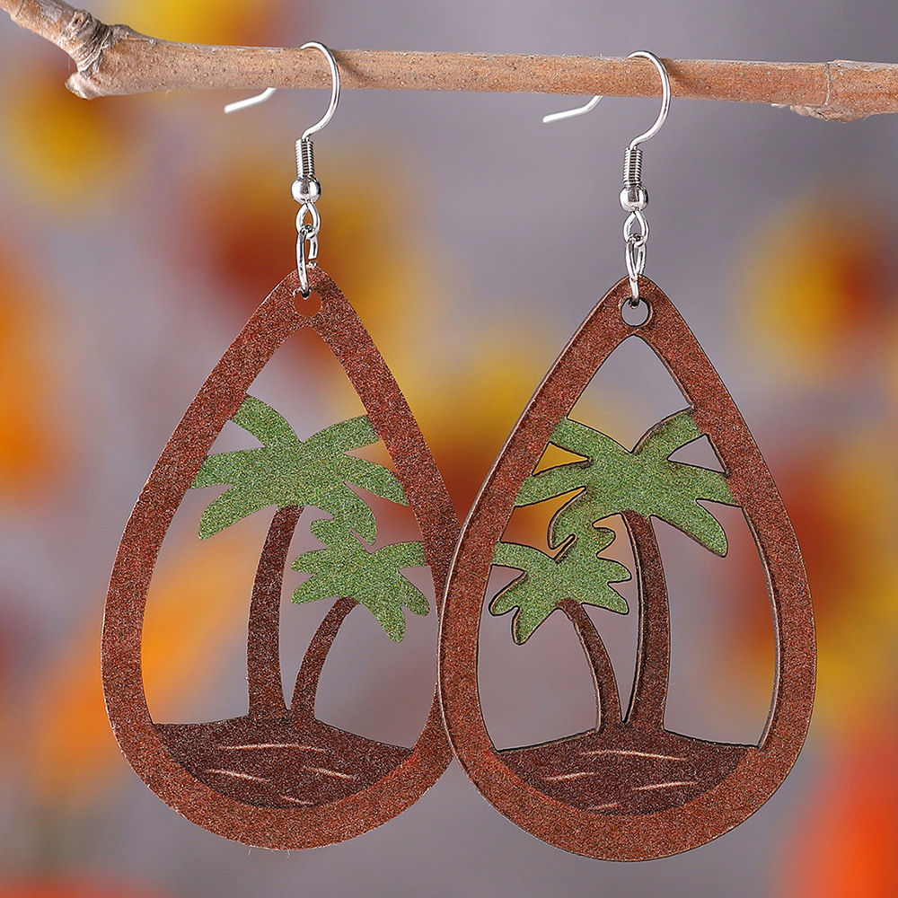 Vacation Coconut Tree Water Droplets Stainless Steel Wood Women's Ear Hook display picture 1