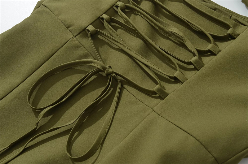 European American Style Scarf-strap Dress For Women, With A Stylish Sexy High Slit, Waist-cinching, Pleated, And Long_ecoleips.com
