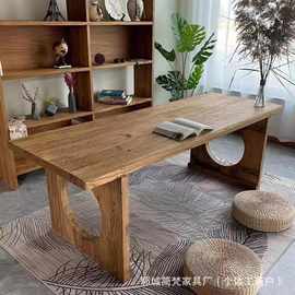 老榆木大板桌实木炕桌榻榻米飘窗茶台家具家用实木书桌风化板茶桌
