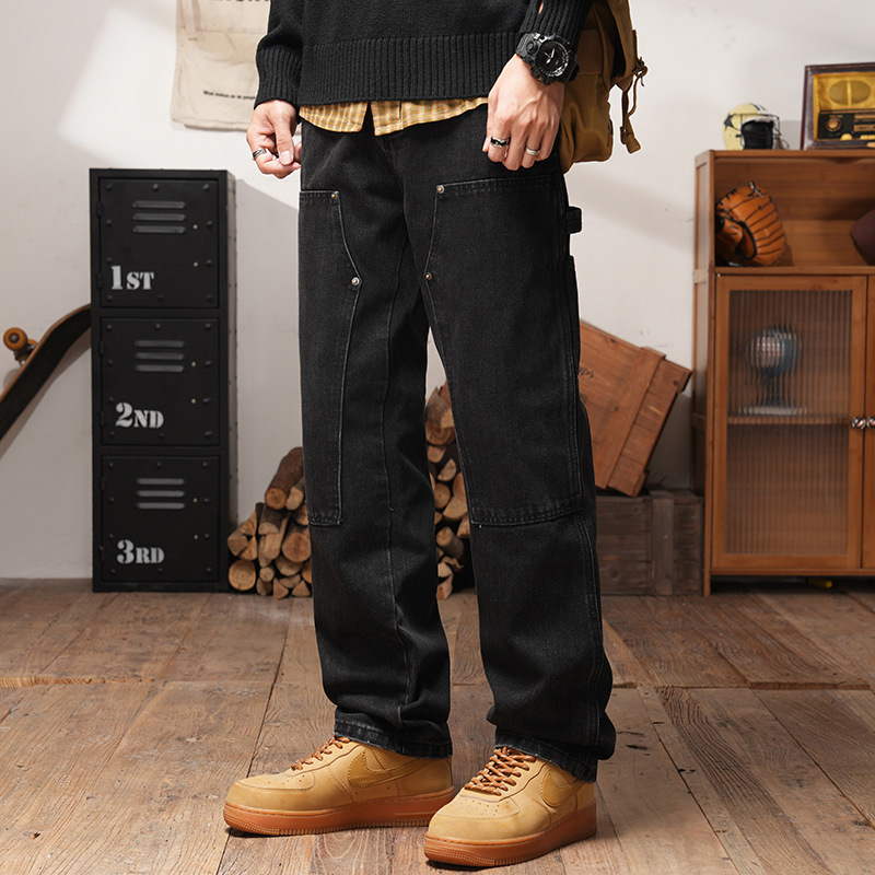 Autumn 2024 New American Heavy Classic Black Jeans Men's Straight Loose Trendy Brand Men's Casual Trousers