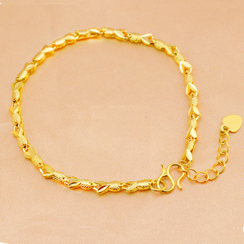 镀真金倒模鱼细手链 火熔金饰品批发  鑫饰界首饰