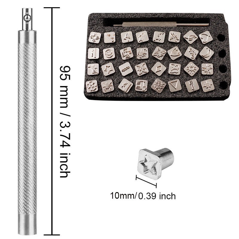 新起點32件套皮雕昆蟲印章印第安風格DIY皮雕工具皮革工藝印花工