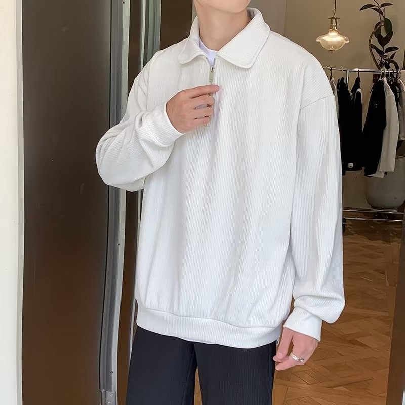 Primavera ins suéteres de punto con media cremallera para hombre, versión coreana de los hombres, camisa POLO de solapa casual de nicho, camisa suelta y hermosa