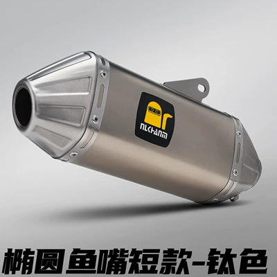 Motorcycle modified exhaust pipe, racing-style scooter stainless steel oval fish mouth short exhaust tailpipe, 51mm universal (Motorcycle exhaust pipe) - oval-fish-mouth-tail-section-titanium-color