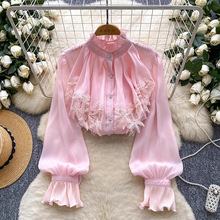 宫廷风小众高级感衬衫女秋装2025新款法式蕾丝拼接长袖单排扣上衣
