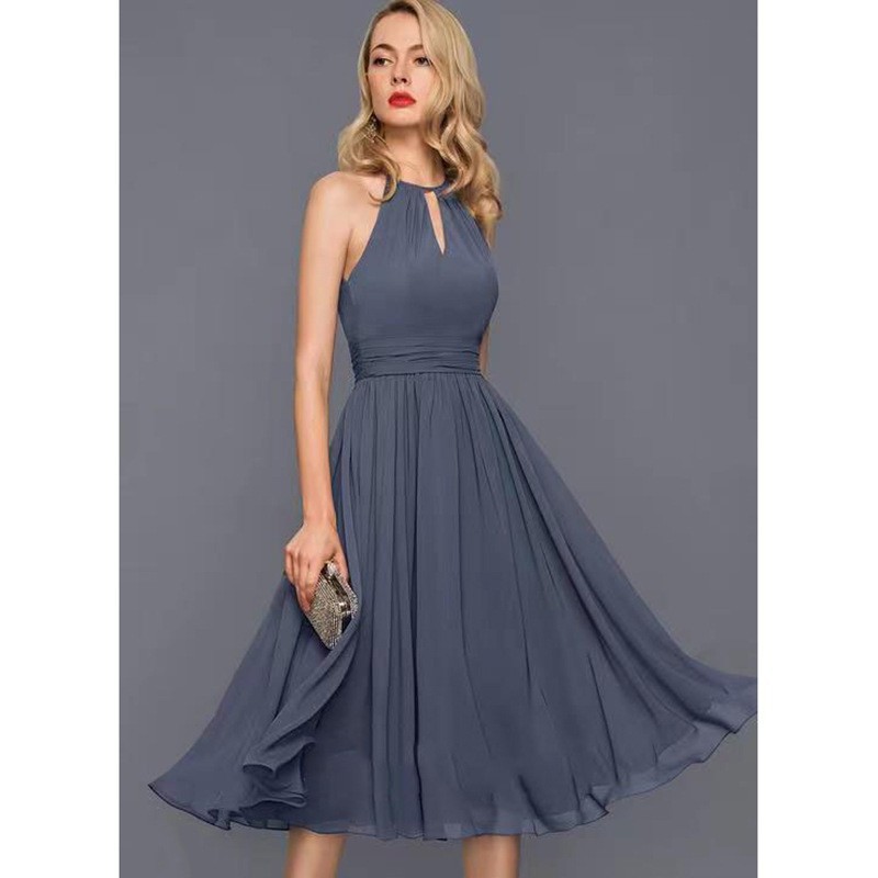 Foreign Trade Evening Dress 2025 New Bridesmaid Dress Prom Evening Dress Pleated Sleeveless Simple Small Dress Can Be Worn at Ordinary Times