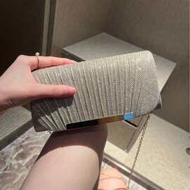 严选欧美亮片褶皱包 女式晚宴包链条单肩女士晚会包宴会包单肩包