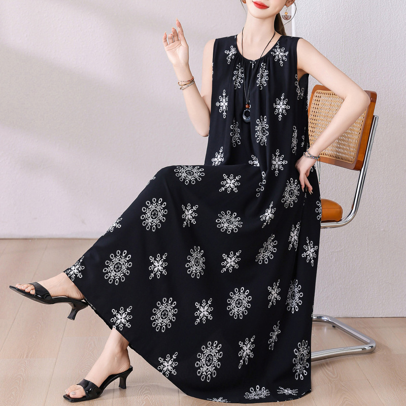 2026 New Cotton Silk Dress for Women, Summer Plus-Size Elegant Beach Long Dress, Flowing Dress for Outerwear