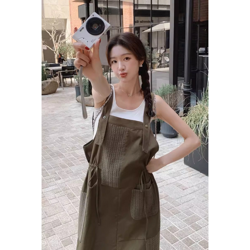 Military Green Design-Inspired Workwear Loose Plus-Size Suspender Dress for Pregnant Women, Tummy-Covering Thin Summer Slip Dress Military Green Design-Inspired Workwear Loose Plus-Size Suspender Dress for Pregnant Women, Tummy-Covering Thin Summer Slip Dress