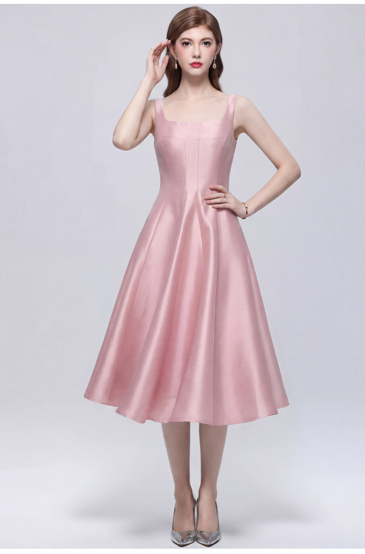 Đầm maxi nữ dây mảnh thắt eo phong cách Pháp thanh lịch — Champagne màu, màu thiên thanh, màu đen, màu hồng chi tiết 6