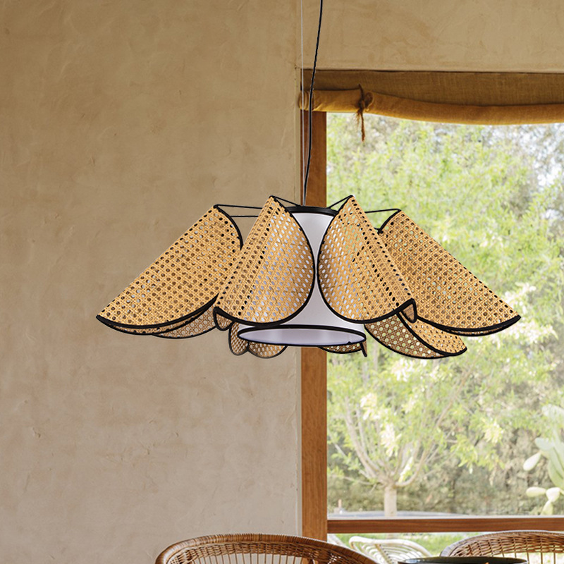 Nueva lámpara china hecha a mano restaurante hotel sala de banquetes estudio sala de té alojamiento residencial Zen retro lámparas trenzadas de caña