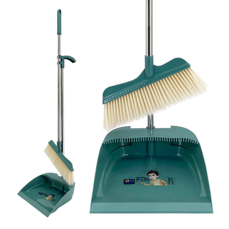 Fine Bristle Soft Broom and Dustpan Set with Stainless Steel Handle for Home Use, Lightweight Plastic Broom and Dustpan Combination for Cleaning Fine Bristle Soft Broom and Dustpan Set with Stainless Steel Handle for Home Use, Lightweight Plastic Broom and Dustpan Combination for Cleaning