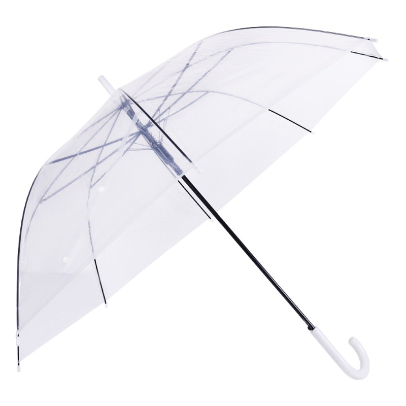 Paraguas transparente de plástico al por mayor 8-hueso mango recto automático mango largo paraguas de sol transparente de gran tamaño logotipo personalizable