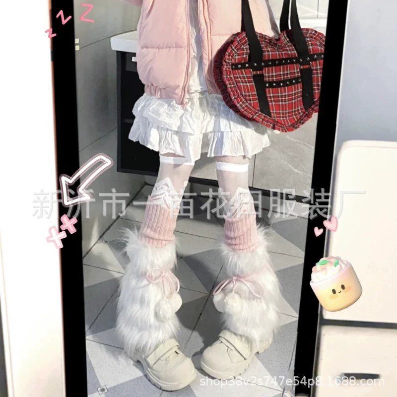 Y2K розовый сладкий прохладный оленьий кожаный чехол для носков JK Spice Girl длинная шерстяная куча носков осенью и зимой имитация плюша с сапоги меховые ножки X20