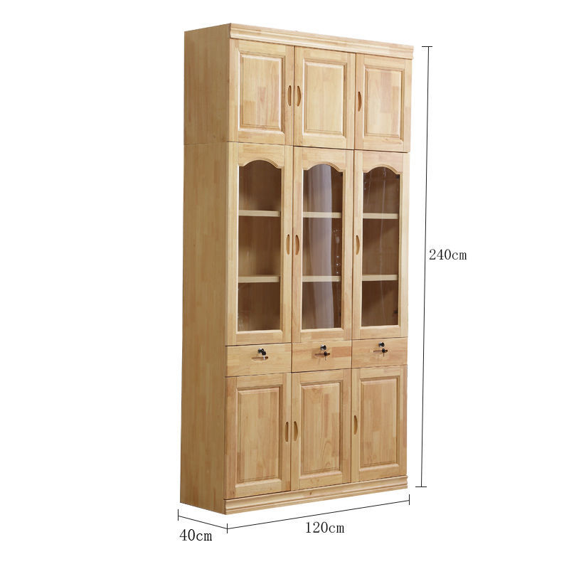 cabinet Chinese style solid wood Bookcase 2345 Rubber wood Bookcase Glass door Lock 2.4 Meter high bookcase