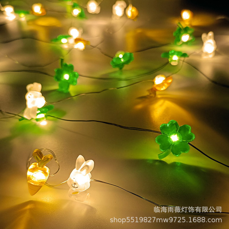 Zanahoria Conejo Cadena de luz Pascua LED de alambre de cobre Cadena de luz colorida forma de huevo luces de cadena vacaciones decorativas luces de colores transfronterizas
