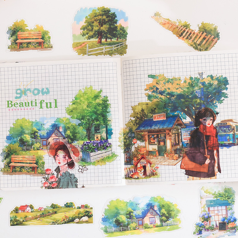 Naturaleza transparente impermeable pet paisajismo paquete diario pegatinas de libro de mano pegatinas de calle natural transfronterizas pegatinas