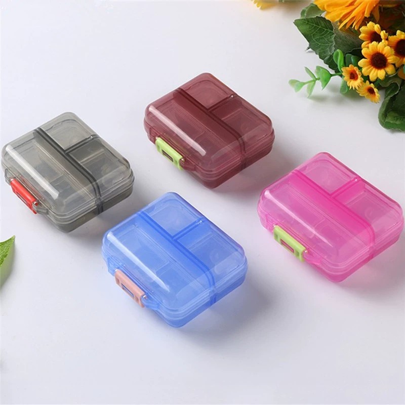 跨境便携式透明美观广告塑料盒两层七格药盒可印LOGO5元以下礼品