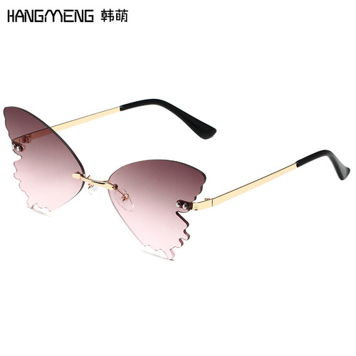 New personalized butterfly street photography sunglasses for women, colorful ocean film frameless sunglasses, European and American ins style glasses, cross-border