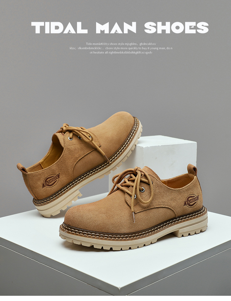 New leather suede cowhide casual leather shoes low top lace-up vintage shoes for men_voghion.com