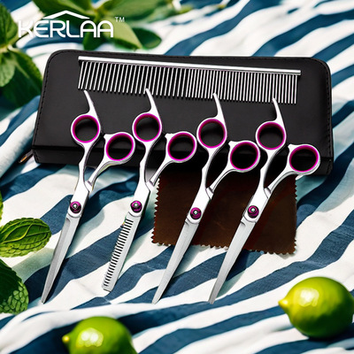 亚马逊热卖7件套宠物剪刀6寸剪毛狗狗猫咪直剪弯剪美容剪刀套装