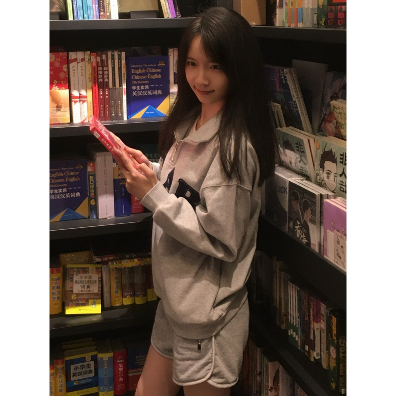 美式复古半拉链polo衫灰色卫衣女秋冬款立领无帽套头宽松长袖上衣|undefined